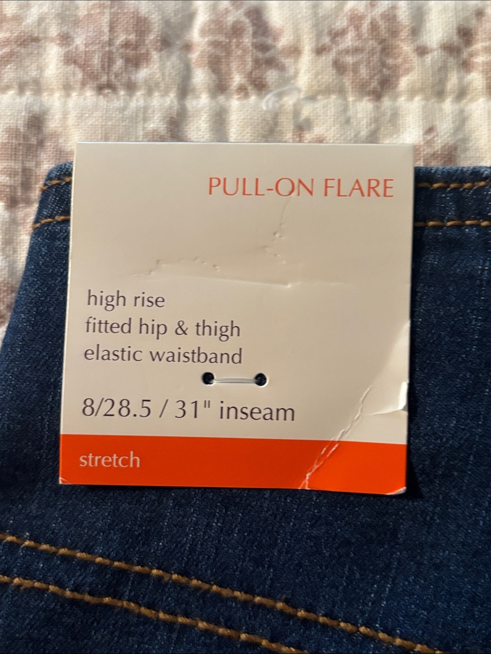 Knox Rose Pull On Stretch Flare Jeans, Deep Blue with Subtle Contrast Stitching - Picture 6 of 9